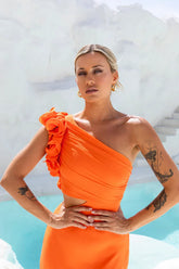 In These Moments One Shoulder Maxi Dress Orange