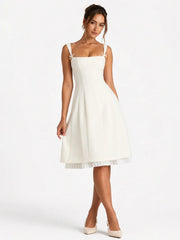 Bow-Detail Pleated A-Line Midi Dress In Ivory
