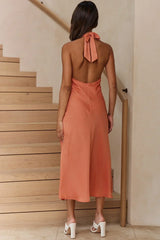 Madison Avenue Keyhole Bust Halterneck Midi Dress Apricot