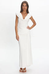Fermi Draped Shoulder Maxi Dress Off White