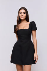 Linen Mix Square Neck Mini Dress