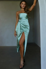 Gianna Strapless Waist Tie Midi Dress Pistachio
