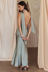 Italia Azure Halterneck Maxi Dress Khaki
