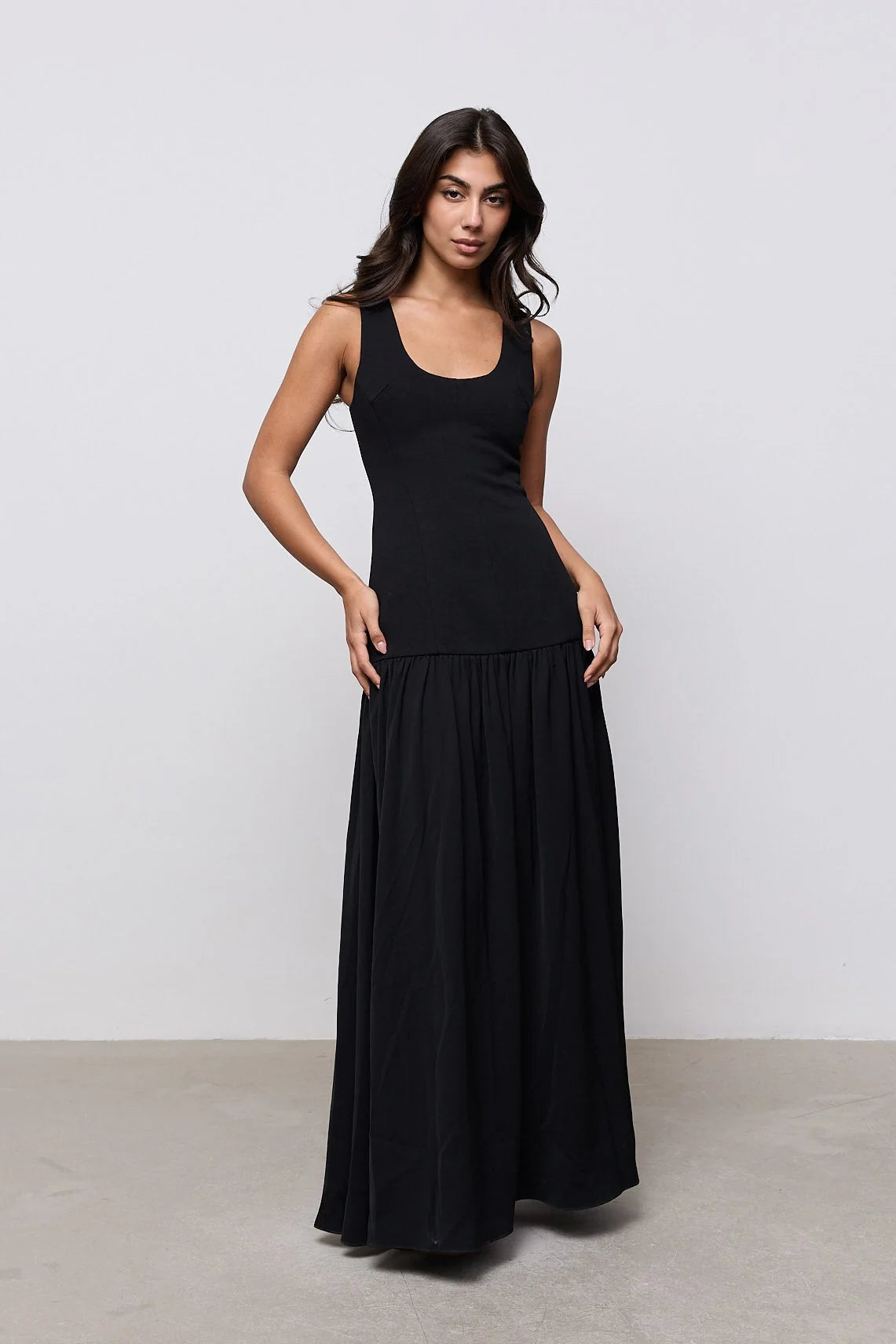 Cotton Mix Dropped Waist Maxi Dress