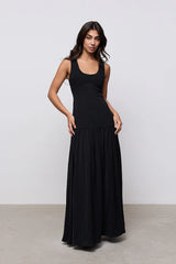 Cotton Mix Dropped Waist Maxi Dress